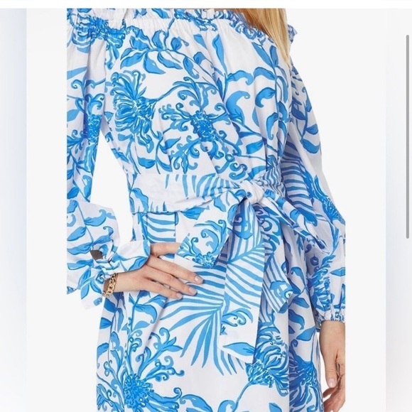 LILLY PULITZER JAMIELYNN OFF THE Shoulder Dress RESORT WHITE GLISTEN IN THE SUN - Picture 2 of 16